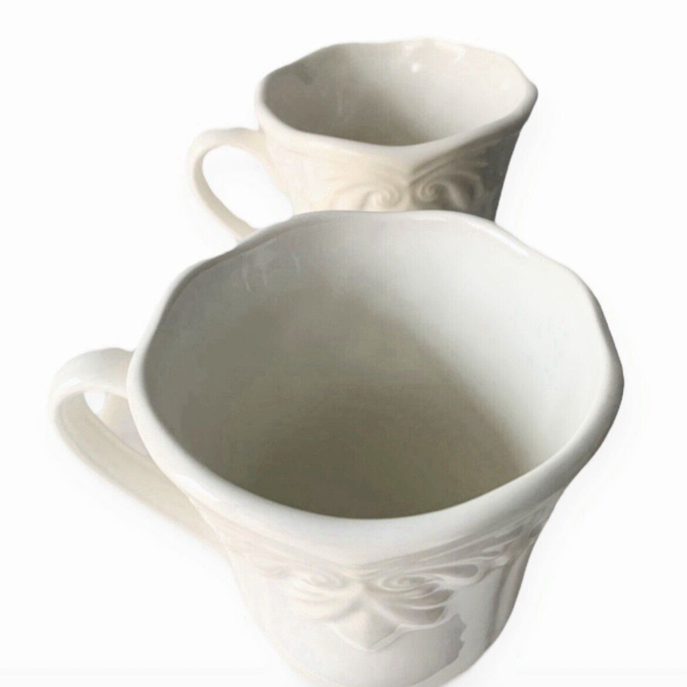 Pair Vintage Lenox Butlers Pantry Gourmet Mugs 14oz White Cream Farmhouse 4.5” - Picture 7 of 13